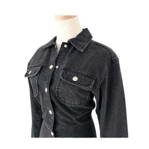 ZARA Long Sleeve Button Front Denim Mini Dress Black Size XS NWT - Picture 3 of 9